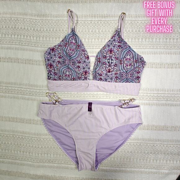 Vigoss Lilac Mixed Print Bikini Set Size Large NEW 2-Piece Swimsuit - Picture 1 of 4